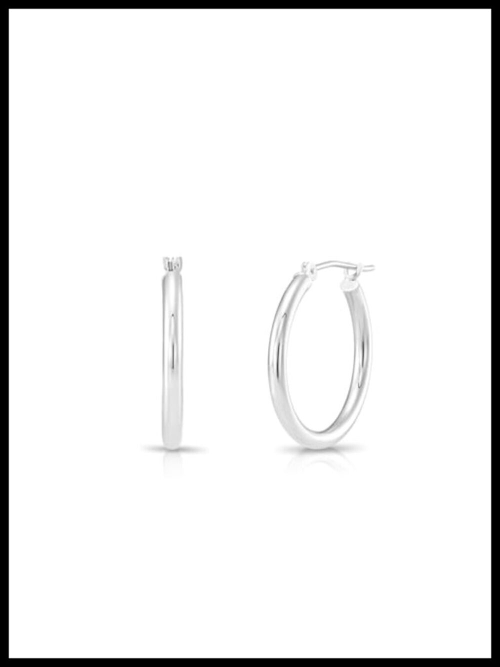 10K White Gold Polished Hoop Earrings 20mm Classic Round